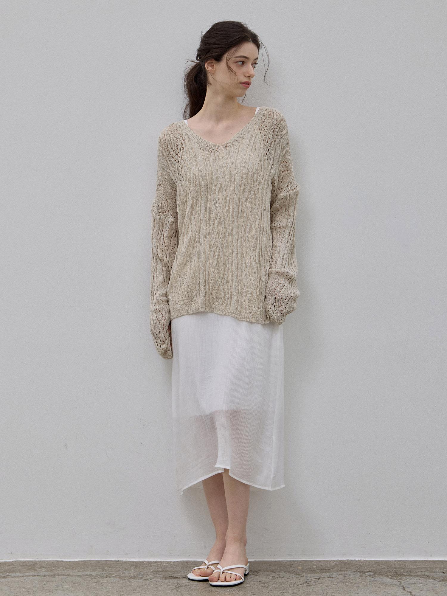 Le Studio Scallop Multi-Neck Summer Knit Beige Beige/Free