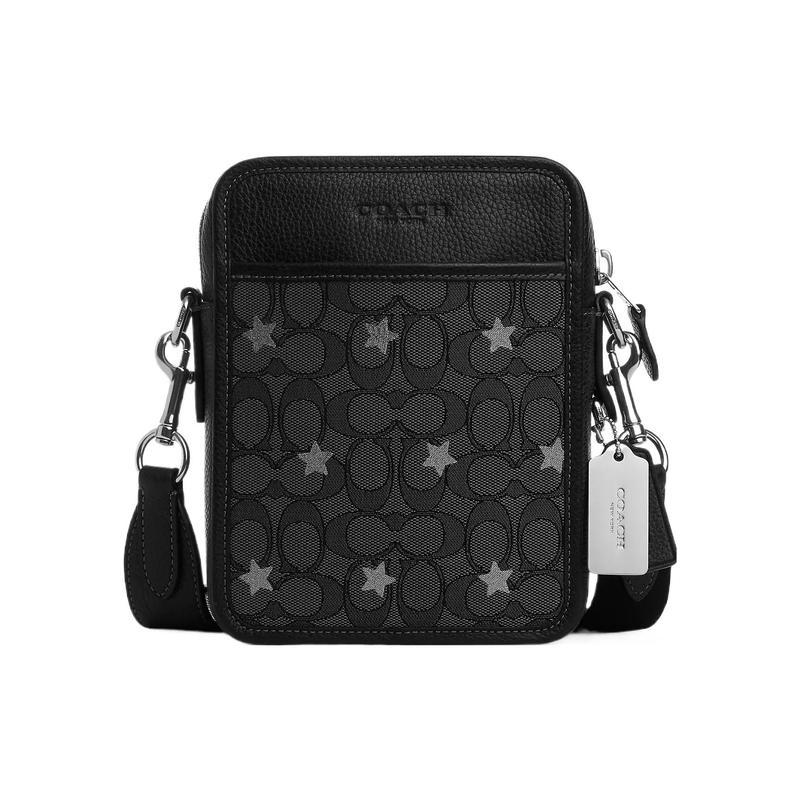 

COACH crossbody bag Sullivan 16 Star Print Classic Presbyopia Nameplate Zipper Closure Pebble Pattern Hardware Buckle Jacquard and Leather Small Men s чорний