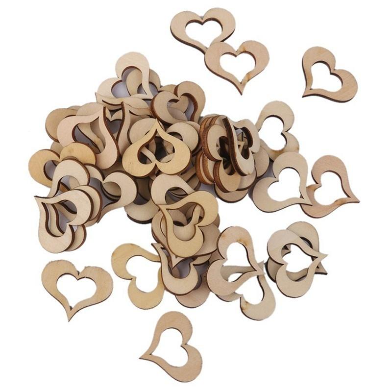 50 Pcs Art Cuts Mini Mixed Wooden Buttons Hearts Embellishments for Craft