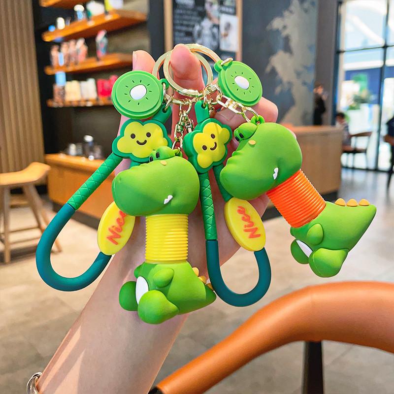 Dinosaur Kiwi Charming Keychain Colorful Silicone Retractable Key Ring For Kids And Adults