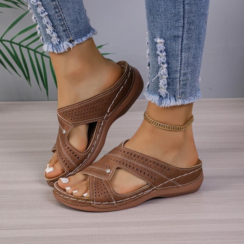 Plus Size Women's Shoes 24 Summer New Cross Strap Solid Color Beach Slippers