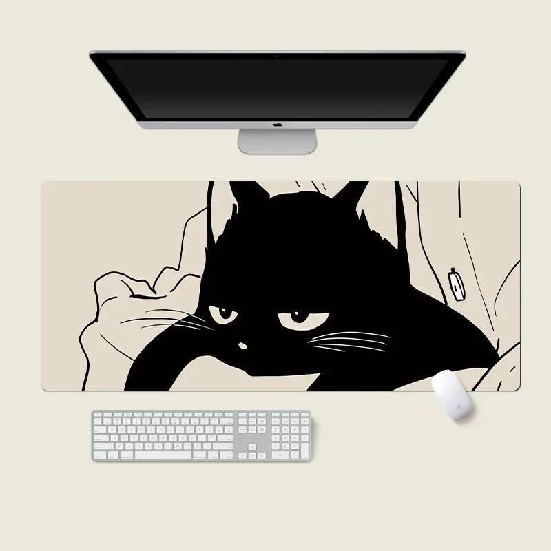 Cute Black Cat Mouse Pad Girl Large Computer Office Game Table Mats XXL Rubber PC Keyboard Mousepad Anti-slip Long Desk Pads