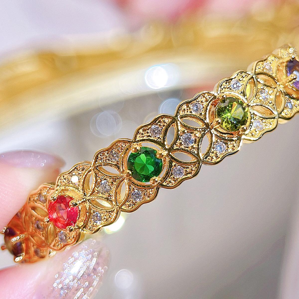 CMM итальянский полый красочный кубический цирконий ретро дворец браслет золотой женский — фото 4