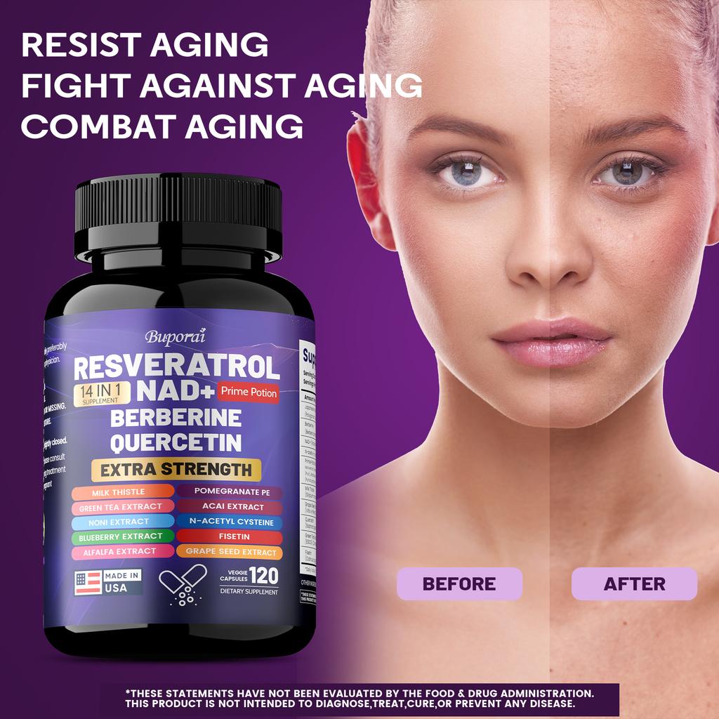 Resveratrol Supplements, Milk Thistle, Berberine, Quercetin, and Green Tea Extract Improve Aging and Provide Antioxidant Benefits.