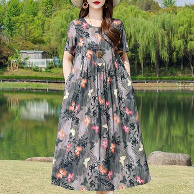 Vestidos Casuales de Verano para Mujer Ropa Vintage Suelta Manga Corta Talla Grande Elegante Vestido Largo