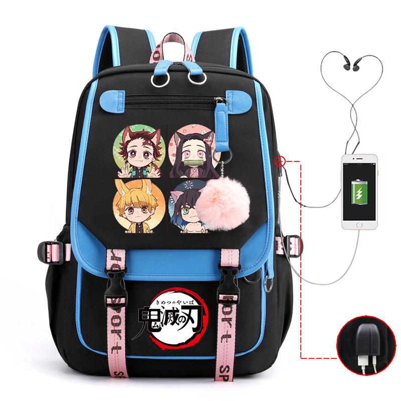 Ghost Annihilation Blade Grade 3-6 Junior High School Student High School Student School Bag Strap USB Multifunctional Backpack