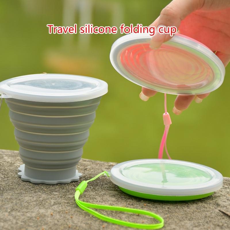 2 stuks Intrekbare Siliconen Koffiekop Lekvrij Waterbeker Buiten Opvouwbare Kampeerbeker Uitklapbare Drinkbeker met Deksel