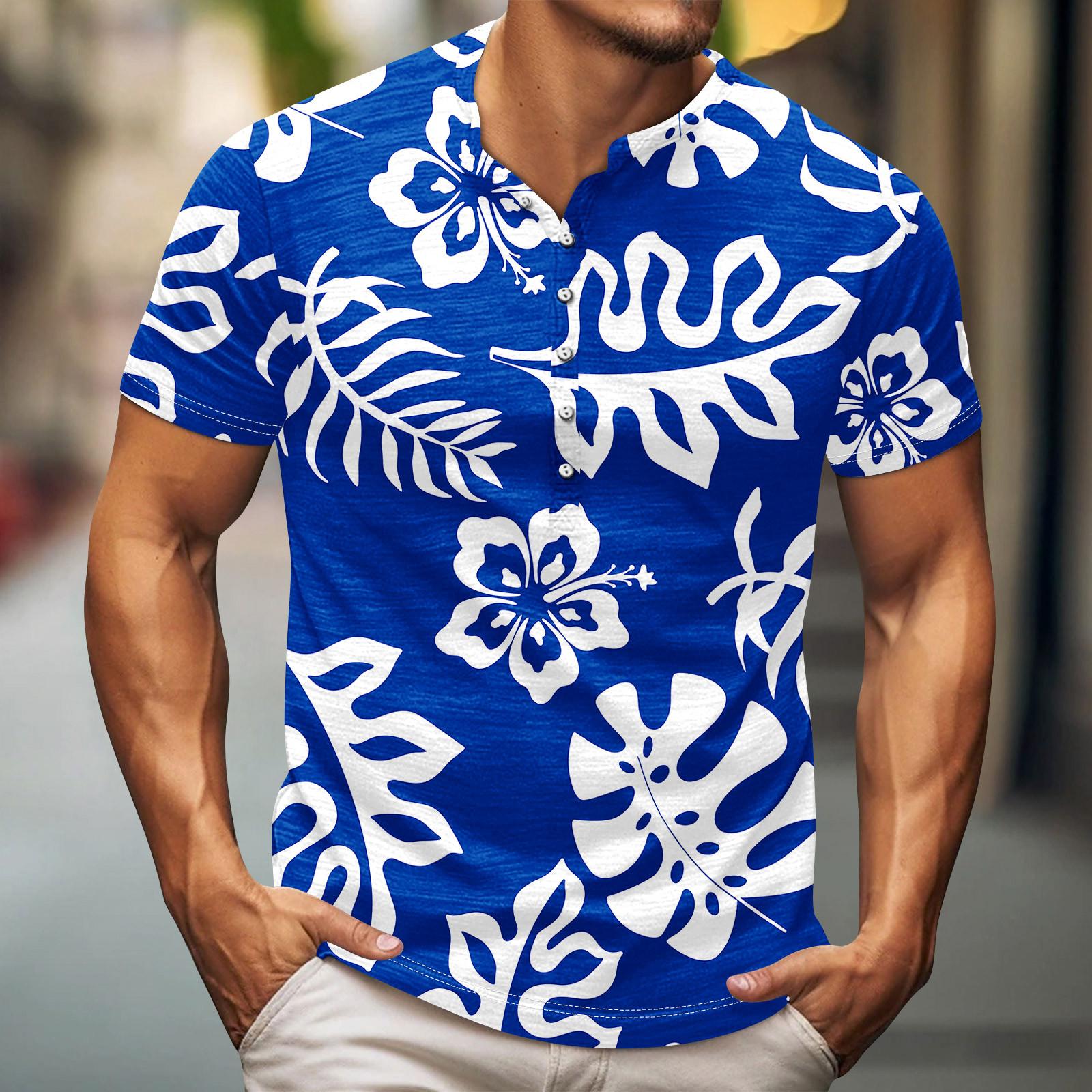 Мужская футболка с принтом на открытом воздухе свободный топ с длинными рукавами на пуговицах в стиле ретро L синий 1636₽