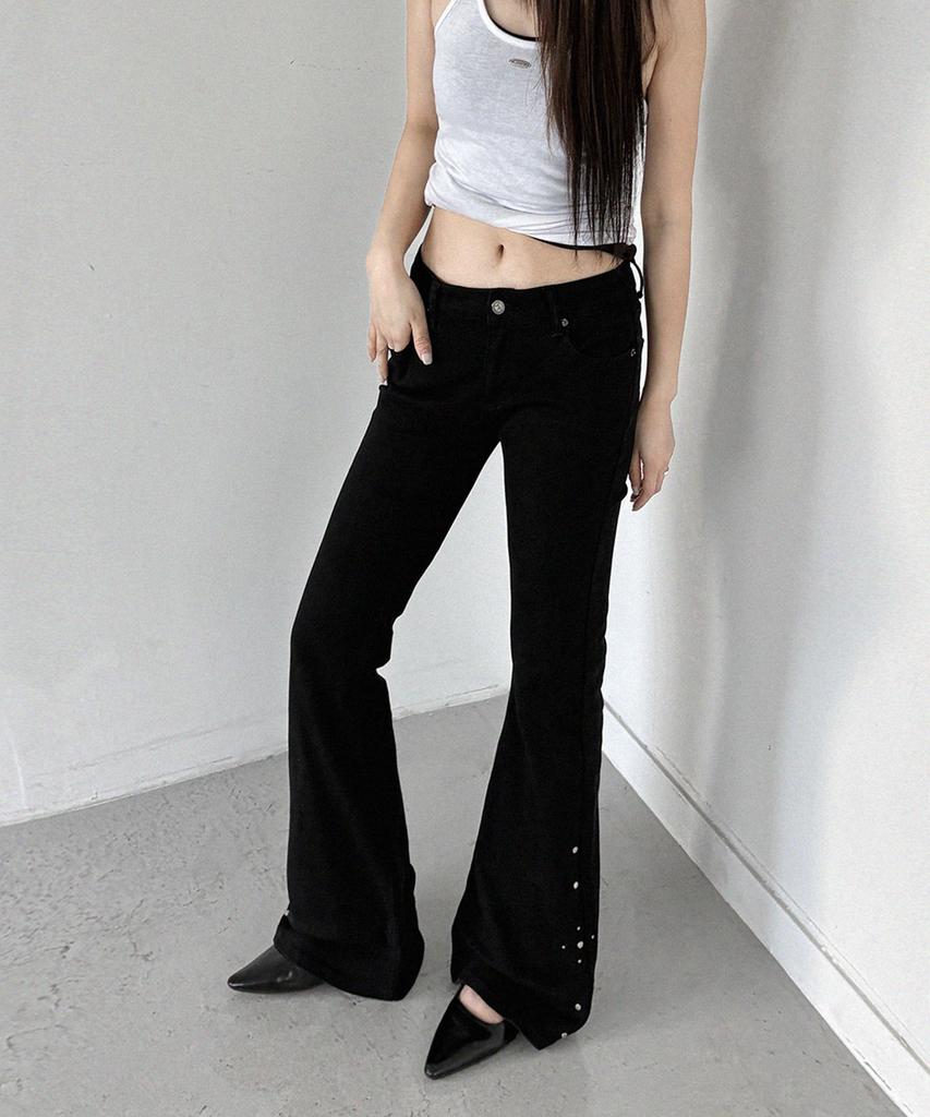 Millieonkoleu Studded Black Slim Cotton Bootcut Pants