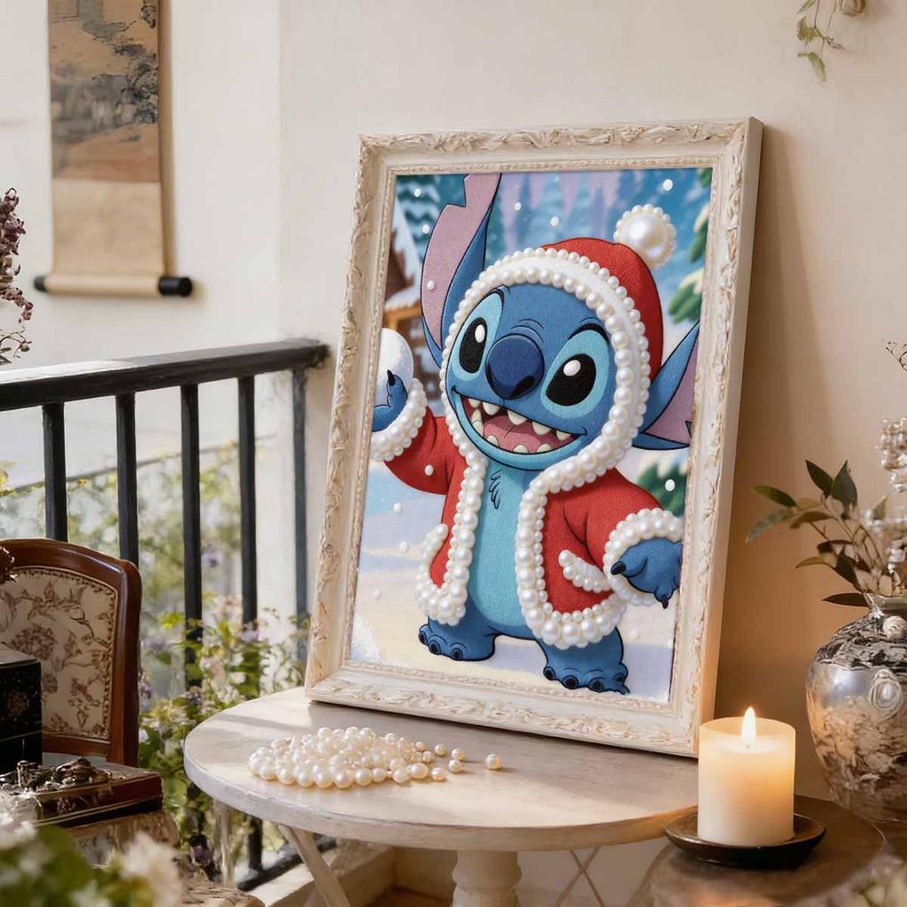 Disney Pearl Painting Stitch Christmas Winter Clothes Snowball Fight 5D Exquisite Landscape Sparkling Craft Home Wall Decoration DIY Handmade Gift