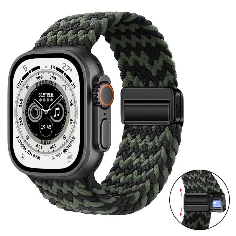 Nylon Braided Band For Apple Watch Series Ultra 3 2 1 49mm 11 10 46mm 42mm 9 8 7 45mm 41mm Magnetic Strap iWatch 6 5 SE 44/40mm Belt