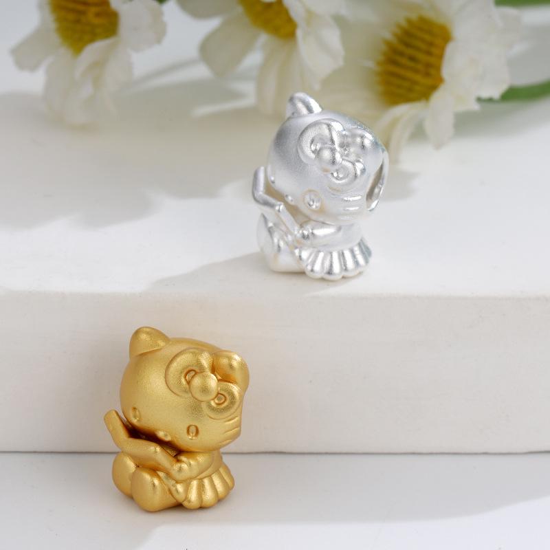 Sterling Silver 999 Cartoon Cinnamoroll and Kuromi Beaded Rope DIY Cute Loose Beads Accessories