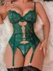 Naughty Sexy Lingerie Hot Mesh Embroidery Outfits Sexy Low Cut Bra with Thong Garters Belt Babydoll Sleepwear Ladies Exotic Sets