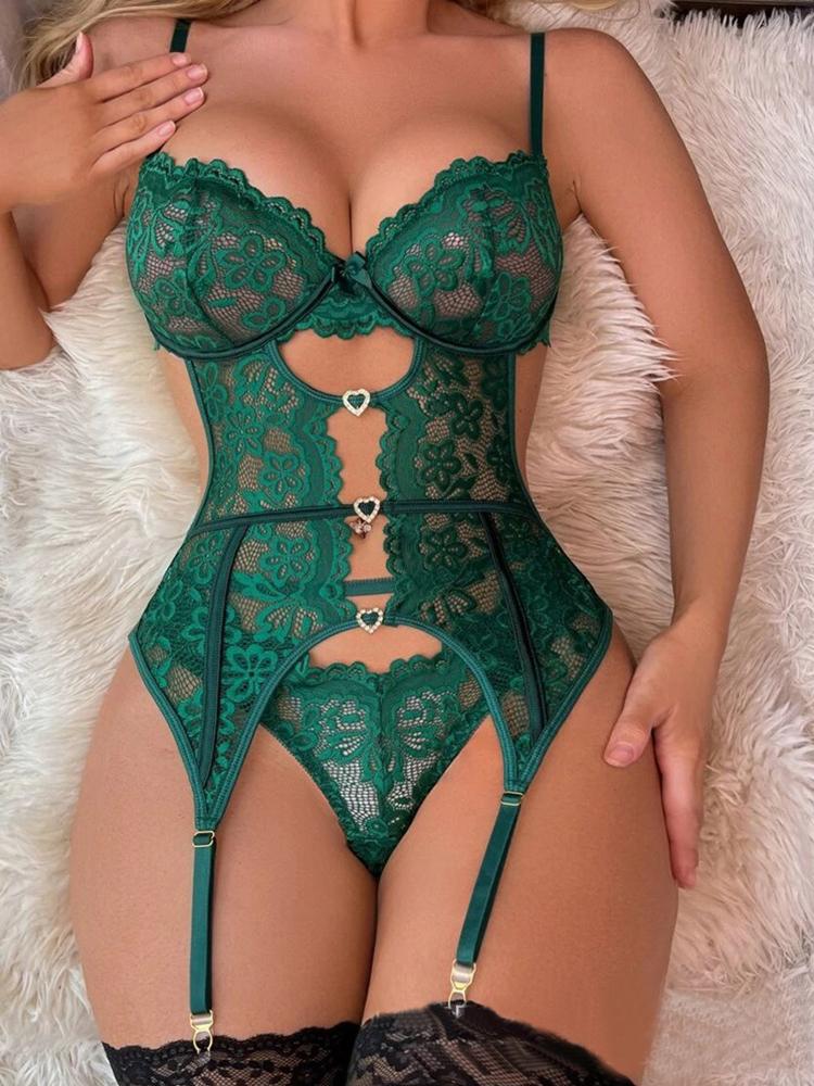 Naughty Sexy Lingerie Hot Mesh Embroidery Outfits Sexy Low Cut Bra with Thong Garters Belt Babydoll Sleepwear Ladies Exotic Sets