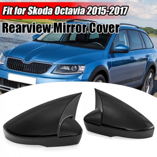 For Skoda Octavia 3 Rearview Mirror Cover Bat Style Gloss Black 2 Pcs 2015-2017