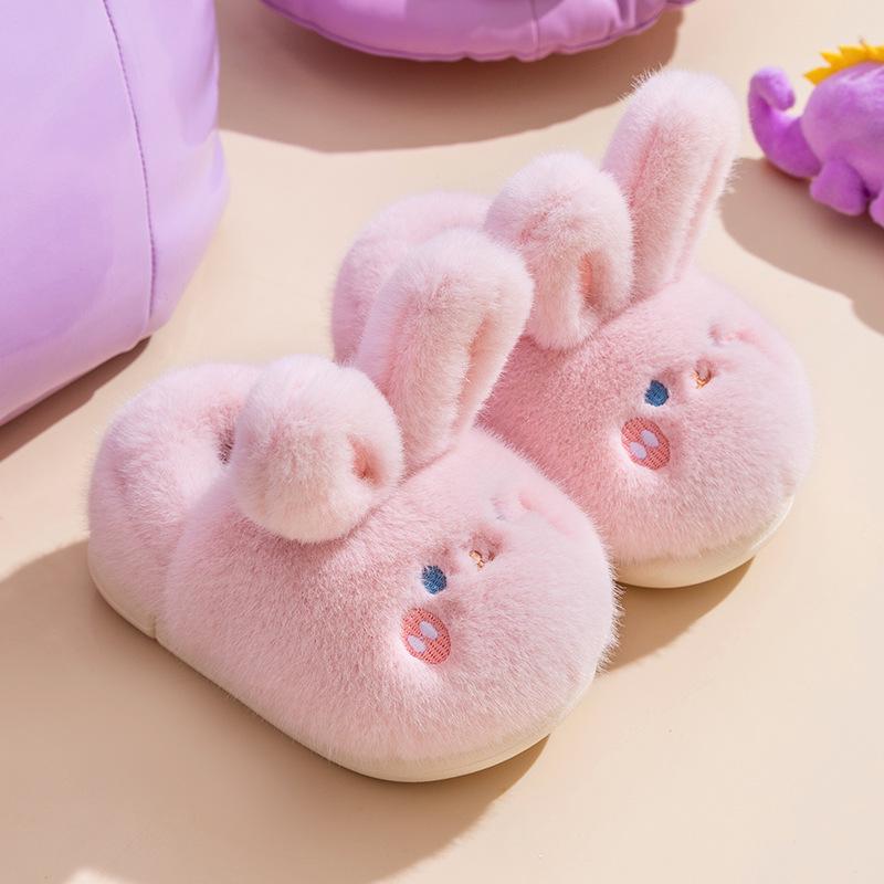 

Зимние теплые нескользящие хлопковые тапочки для детей - милый дизайн кролика, плюс бархат, подходят для мальчиков и девочек 16-17 (15.5cm inner length) розовый