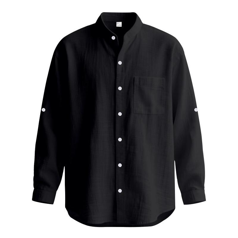 New Spring/Autumn Linen Long-Sleeved Men's Shirt Casual Beach Holiday Stand-Up Collar Commuter Shirt