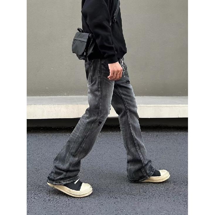 High Street Jeanshose für Männer, Retro Distressed, Lockere Hose mit geradem Bein, Sporthose mit weitem Bein, trendy