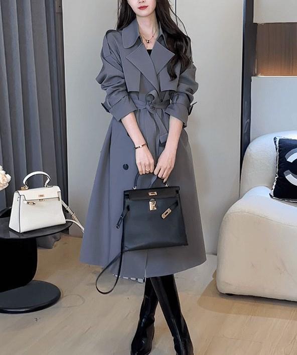 

Женский двубортный плащ средней длины в стиле кэжуал, 2025: Стройнящий, Универсальный и Стильный для Осени XL (suggested for 136-155 jin) темно-серого