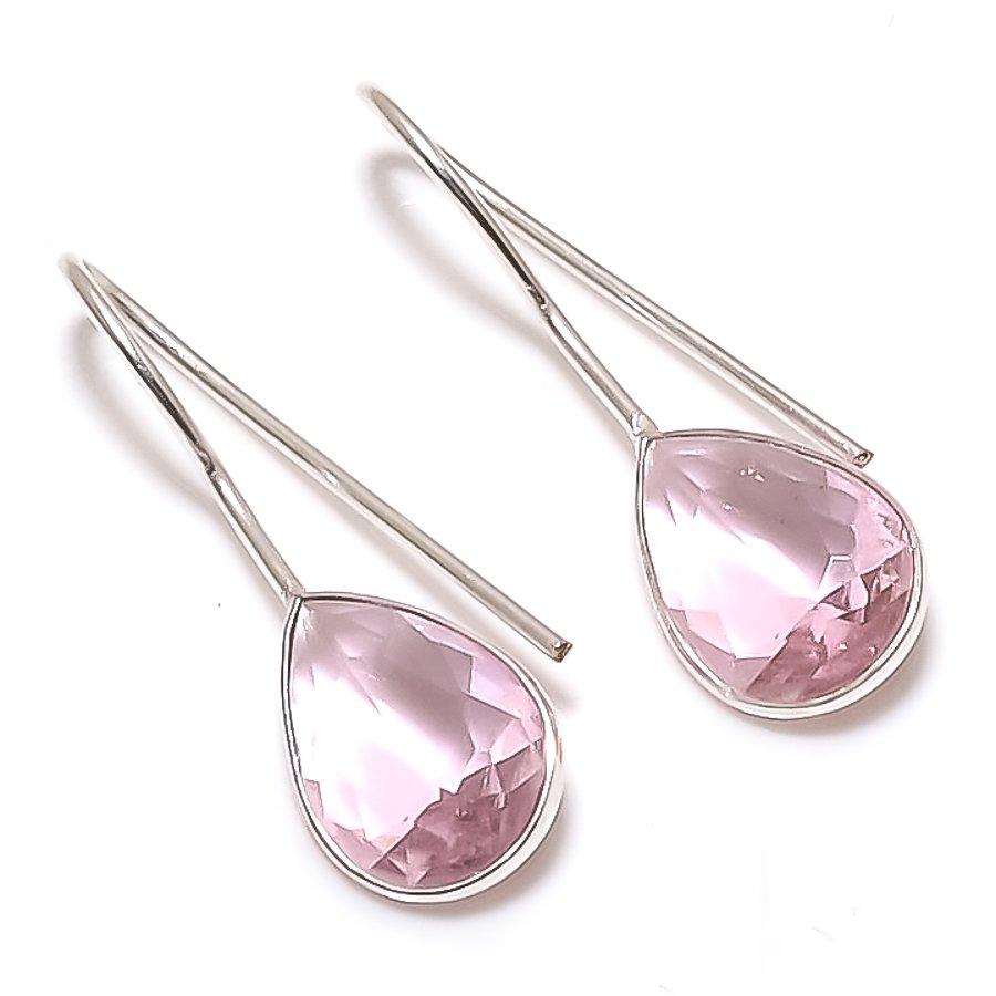 Natural Pink Kunzite Gemstone 925 Sterling Silver Jewelry Earring 1.26 ETC-14093
