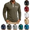 Mens Long Sleeve Polo Shirt Color Block Casual Top