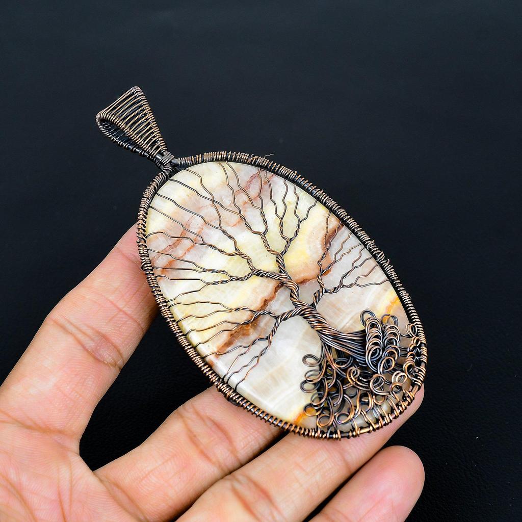 Landscape Jasper Pendant, Handmade Gemstone 999 Copper Wire Wrap Tree Of Life Pendant Antique Jewelry, For Gift Copper Jewelry