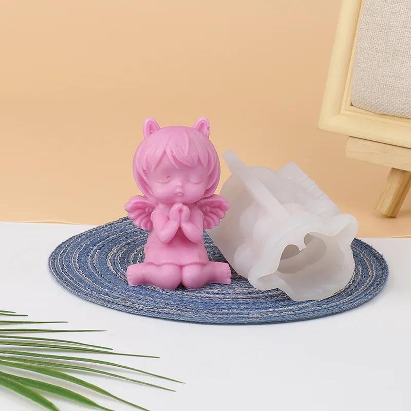 3D Prayer Angel Silicone Candle Mold Cute Sit-down Girl Statue Soapy Plaster Epoxy Making Kit DIY Chocolate Ice Cube Baking Tool
