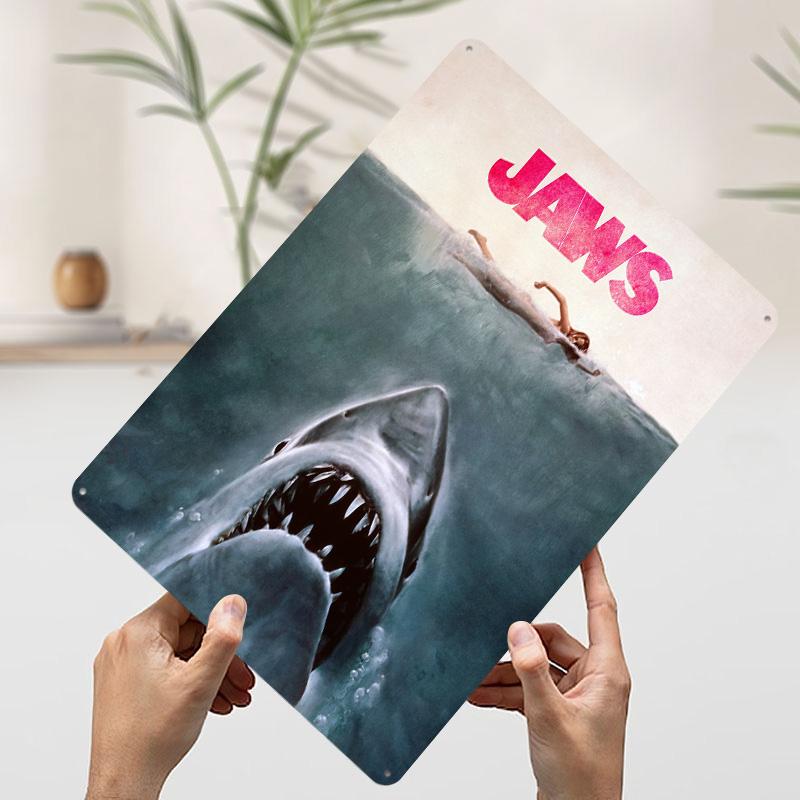 

JAWS With Logo Tinplate Poster Customized Wall Art Vintage Retro Metal Signs for Man Cave Decoration Living Room Decor Men Home 7.9x11.8In(20x30cm)