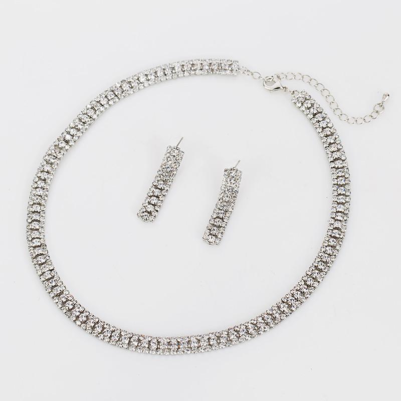 Factory Direct Sales Korean Style Exquisite Sweater Chain Rhinestone Necklace Earrings Two-Piece Set Valentine's Day Gift N174