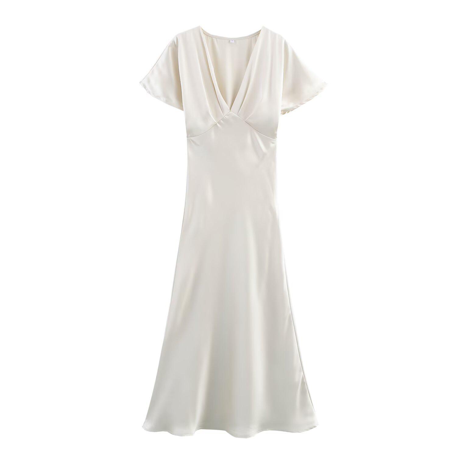 

Весна 2025 Европейский и американский стиль Женское приталенное миди-платье из шелкового сатина M белый