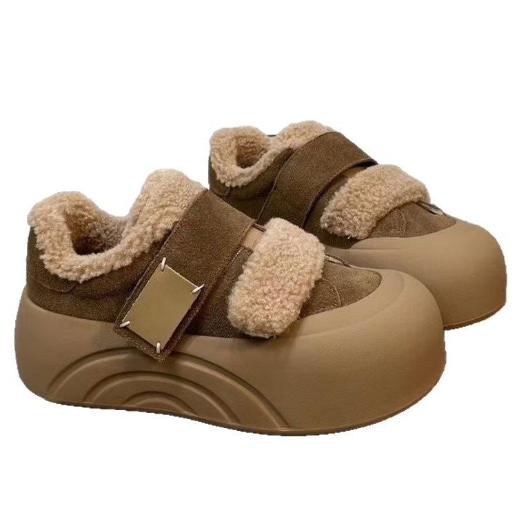 Mao Mao shoes thick-soled round head Velcro cotton shoes velvet snow boots winter new casual board shoes