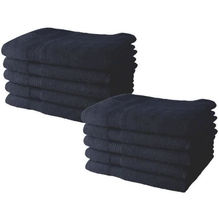 Lot de 10 Serviettes de Toilette - TODAY - 50 x 90 cm - 100% Coton - Navy