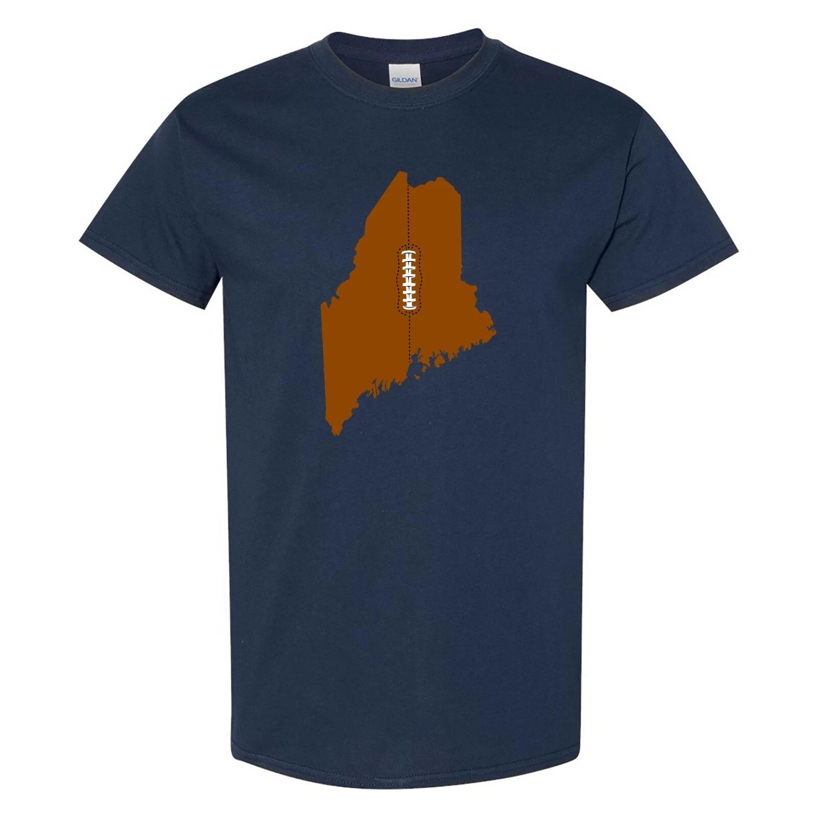Maine Football State Shape - Hometown Pride T Shirt - Navy 3XL