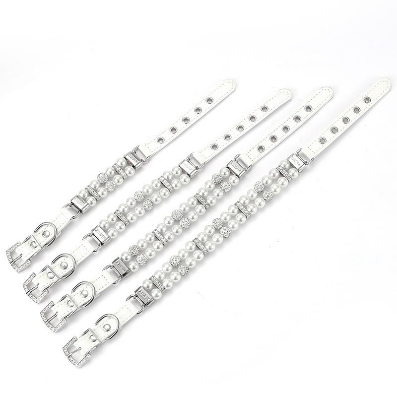 2 szt. Perłowa obroża dla psa smycz zestaw PU skóra perłowa obroża smycz z kryształowym strasem luksusowe obroże dla psa pasek na szyję dla psa kota