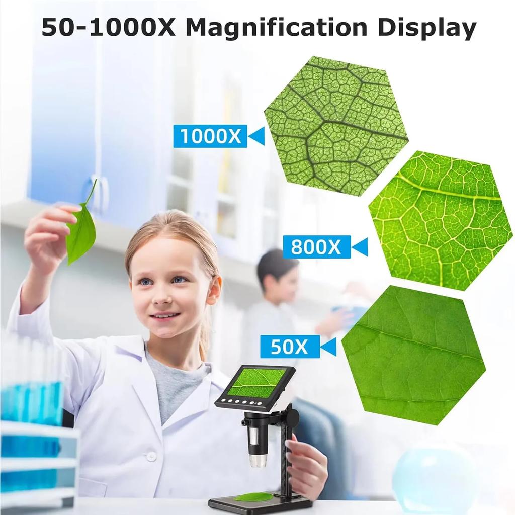Precision Inspection Microscope 1000X Magnification 8 LED Lights 32GB Memory Detailed Observation Analysis