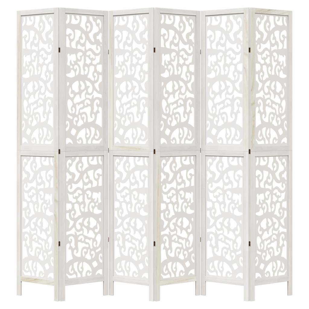 6 Piece Room Divider White Solid Paulownia Wood