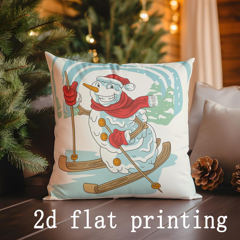Home Decor Christmas-themed Pillow Covers with Festive Scenes Pattern Cushion Cover Suitable for Sofa Bedroom Car Pillow Cover