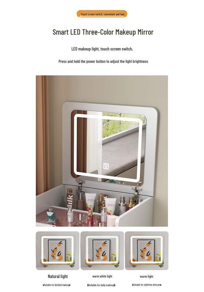 Bedside Makeup Table with Flip-Top and Storage Cabinet