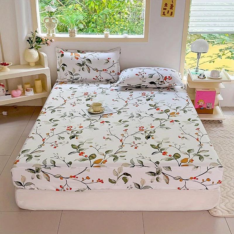 3pcs Print Bedding Set One Fitted Sheet + Two Pillowcases, No Core