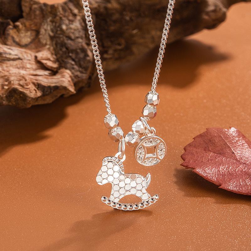 

925 Sterling Silver Jewelry Money Is Coming Soon Crystal Horse Coin Pendant Necklace for Women Homme Luxury Wedding Party Gift серебряный