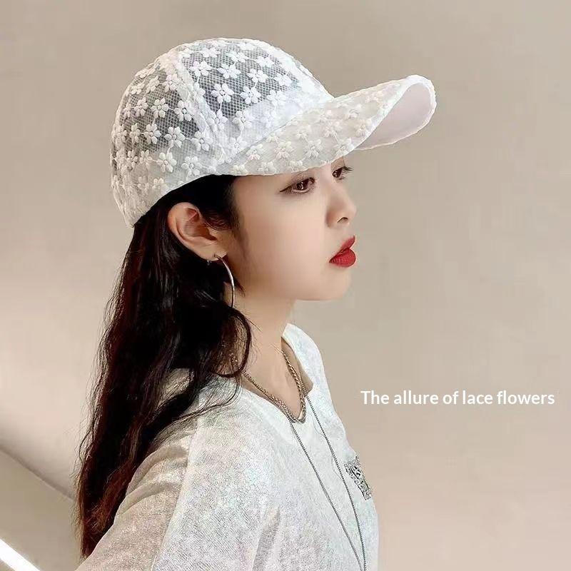 Adjustable Lace Flower Thin Baseball Cap Outdoor Women Summer Sunscreen Sun Hollow Hat Girls Hip Hop Visors Cap