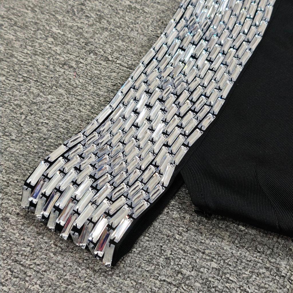 Rochie Bodycon Bandaj Europeană & Americană cu Strass-uri, pe un umăr