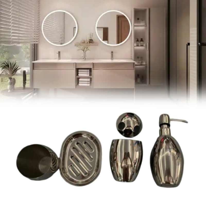 Stainless Steel Soap Dispenser Bathroom Set With Manual Pump For Home Use