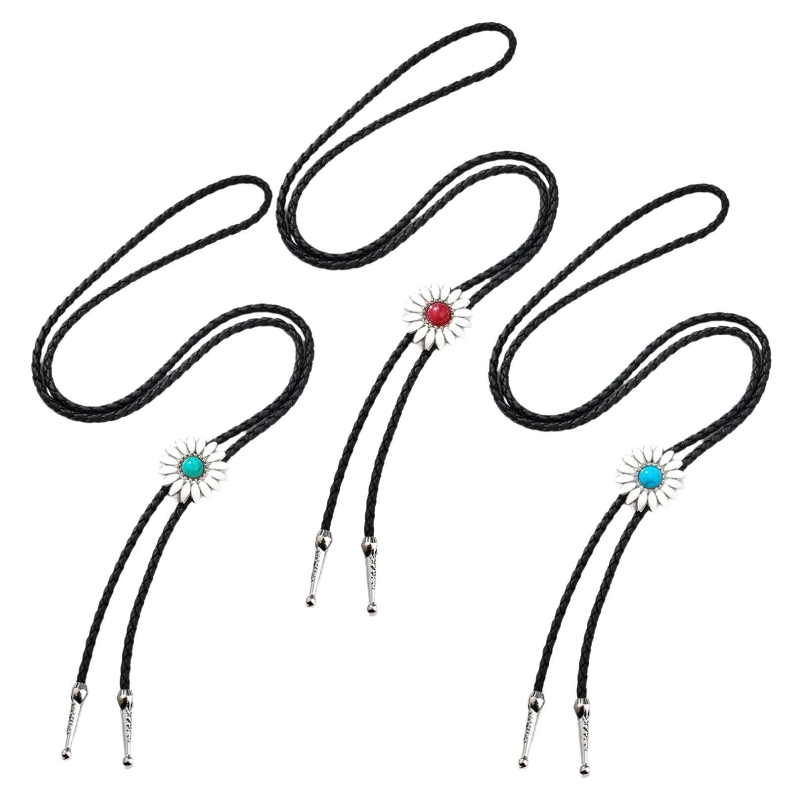 

3 шт. Галстук-боло Rodeos с подвеской из камня подсолнуха, плетеный кожаный шнур, регулируемая цепочка, галстук-галстук, западные украшения, ожерелье
