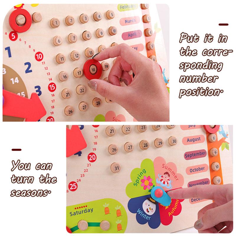 Children Calendar Clock Wooden Toys Montessori Parish Learning Time Activity Set Season Date Cognitive Learning Games for Kids