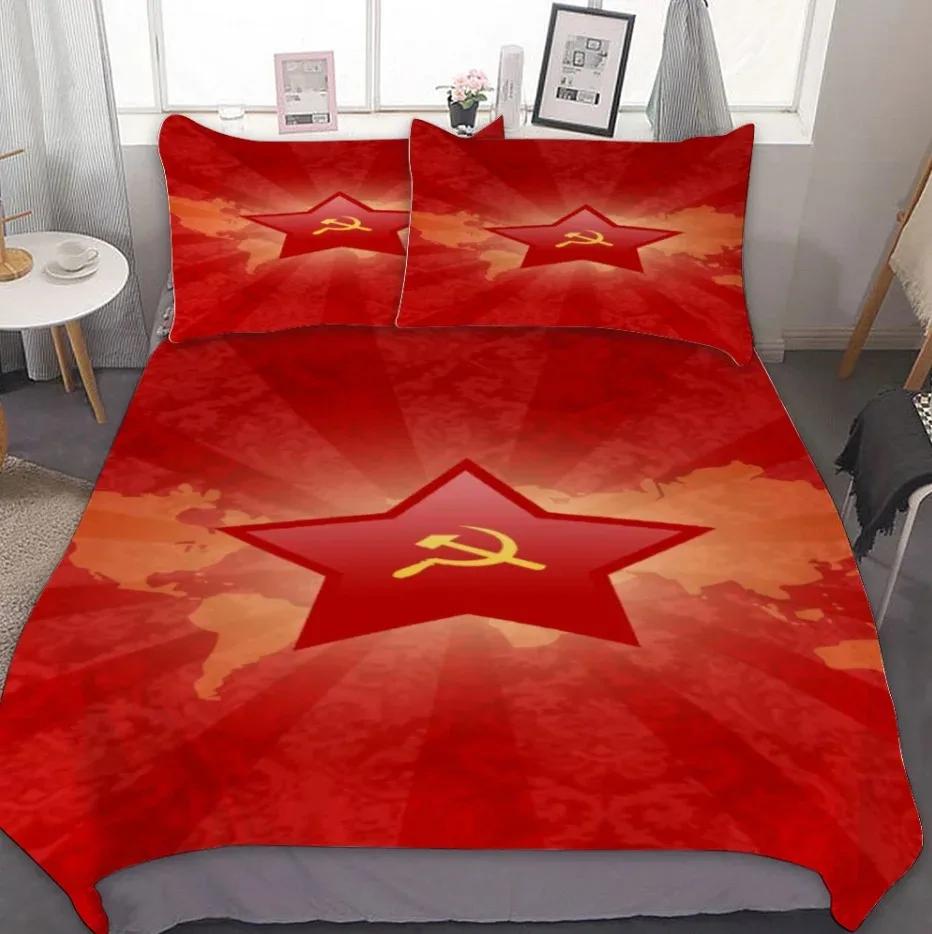 Red Soviet Socialist Republic Ussr Flag Duvet Cover Set Soviet Union Bedding Sets Russian Soviet Flag Quilt Cover Set Bedspreads