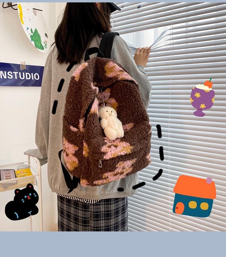 Koupit Imitation Lamb Hair Backpack Women School Bags for  display picture 2