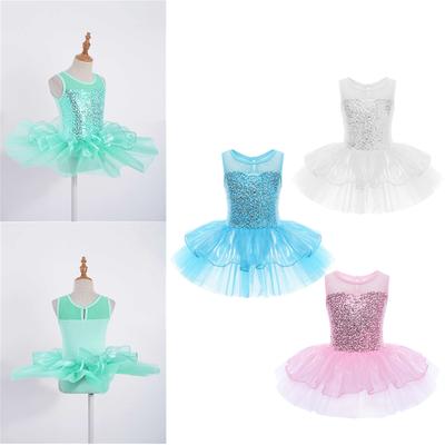 Ballet Dance Tutu Dress Kids Girls Sequins Dancer Leotard Sleeveless Gymnastics Figure Skating Dancewear