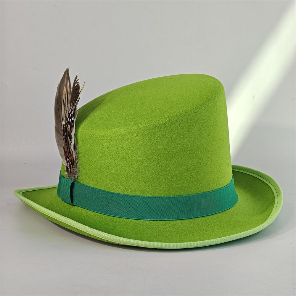 Sloping Top Man Fedora Unisex Gentleman Cosplay Derby Bowler Hat British Shape Hat Autumn Winter Magic Hat Feather Accessories
