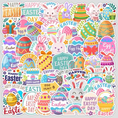 50 Easter Bunny Doodle Stickers Creative Holiday Stickers Water Cup Computer Waterproof Decorative Stickers